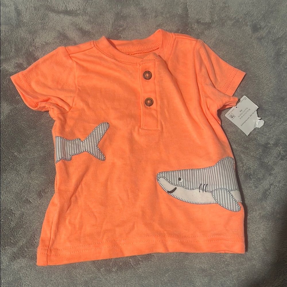 Carter's Orange Tee with Shark Appliqué